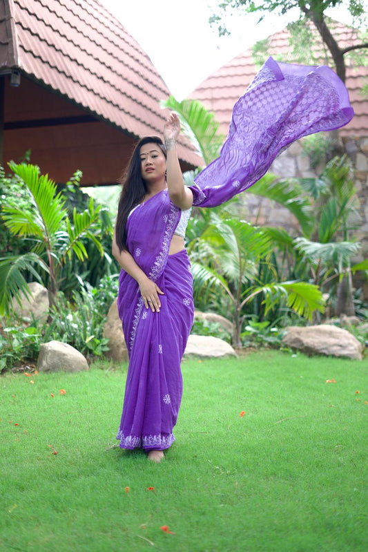 Kota Doria Chikankari Saree