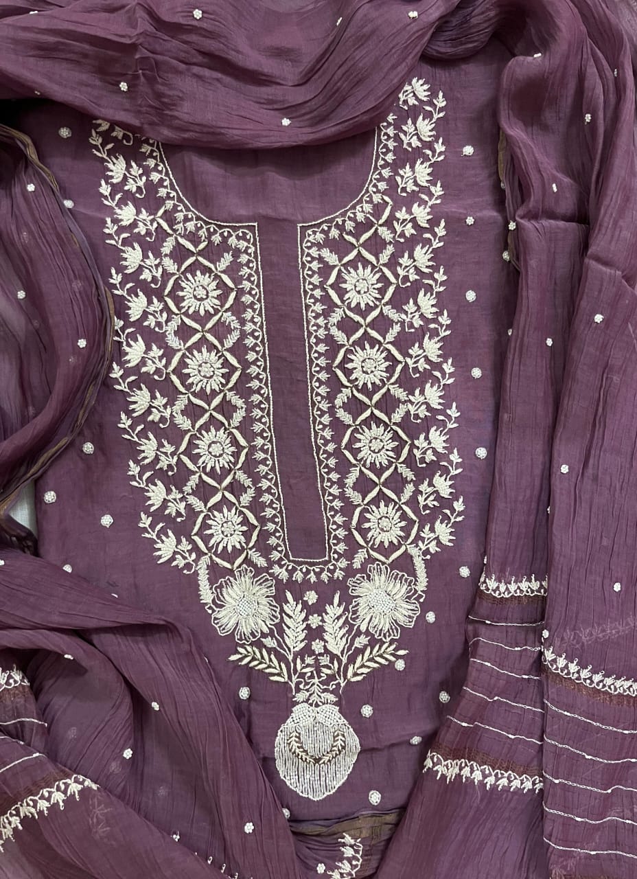 Mul Chanderi Unstitched Suit