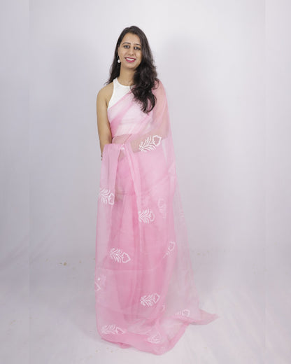 Pink Organza Saree