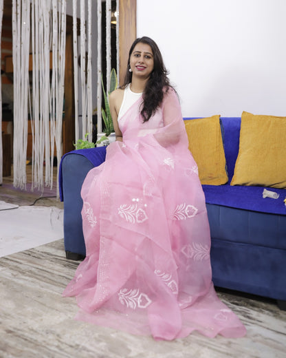 Pink Organza Saree