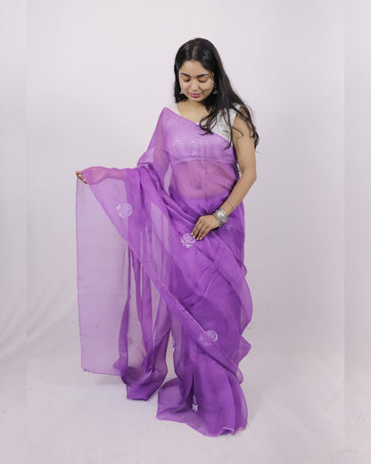 Purple organza saree lightweight fabric