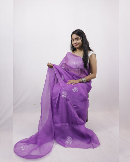 Purple organza saree lightweight fabric