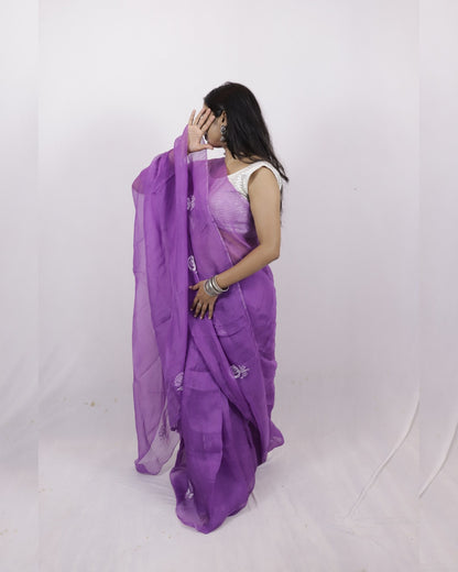 Purple organza saree lightweight fabric